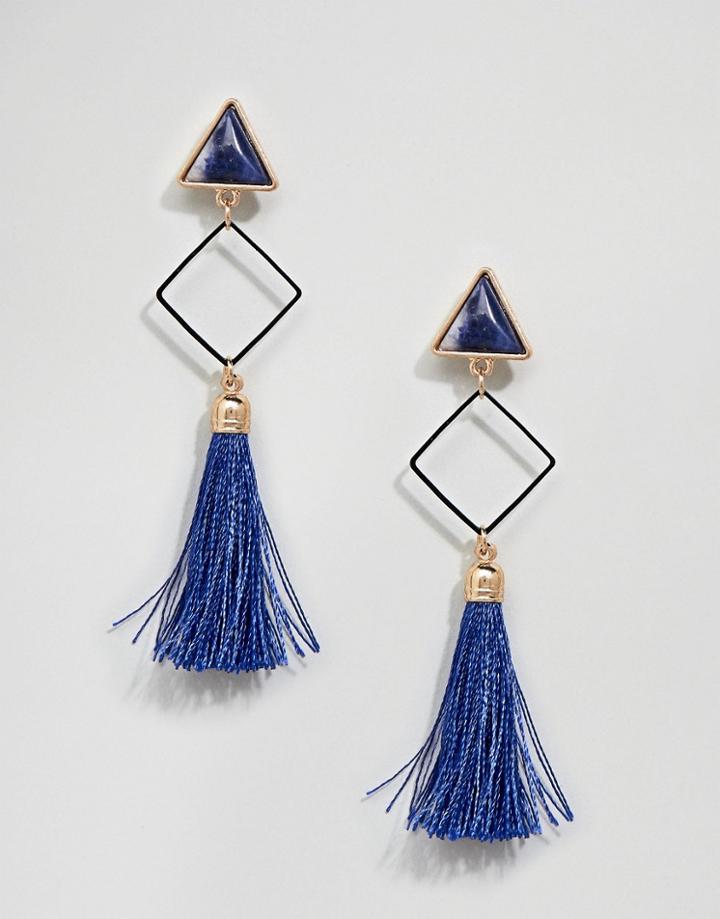Ashiana Drop Tassel Statement Earrings - Blue