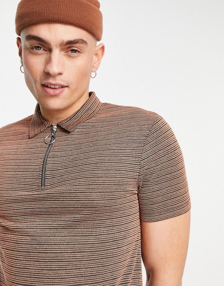 Asos Design Slim Shrunken Polo T-shirt In Brown Texture