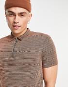 Asos Design Slim Shrunken Polo T-shirt In Brown Texture