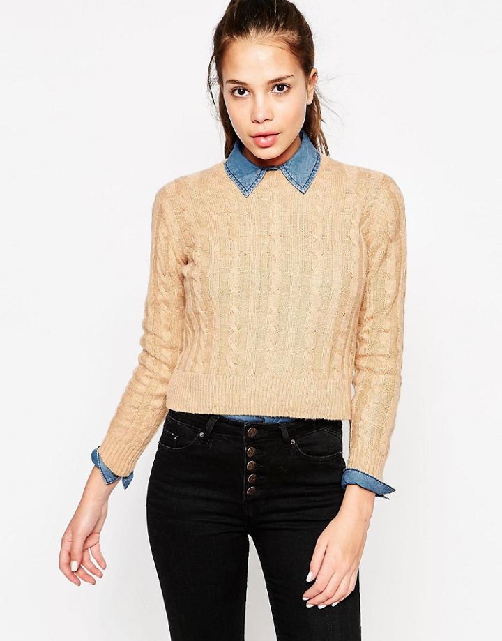 Mango Cable Knit Sweater - Camel