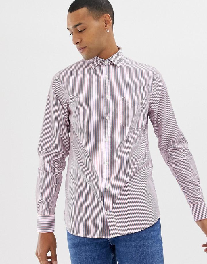 Tommy Hilfiger Icon Stripe Icon Logo Buttondown Shirt Slim Fit In Red - Red