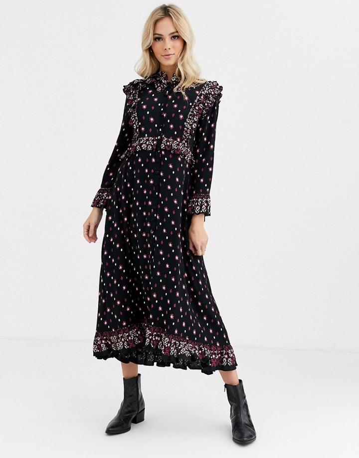 Free People Calico Skies Midi Dress-black