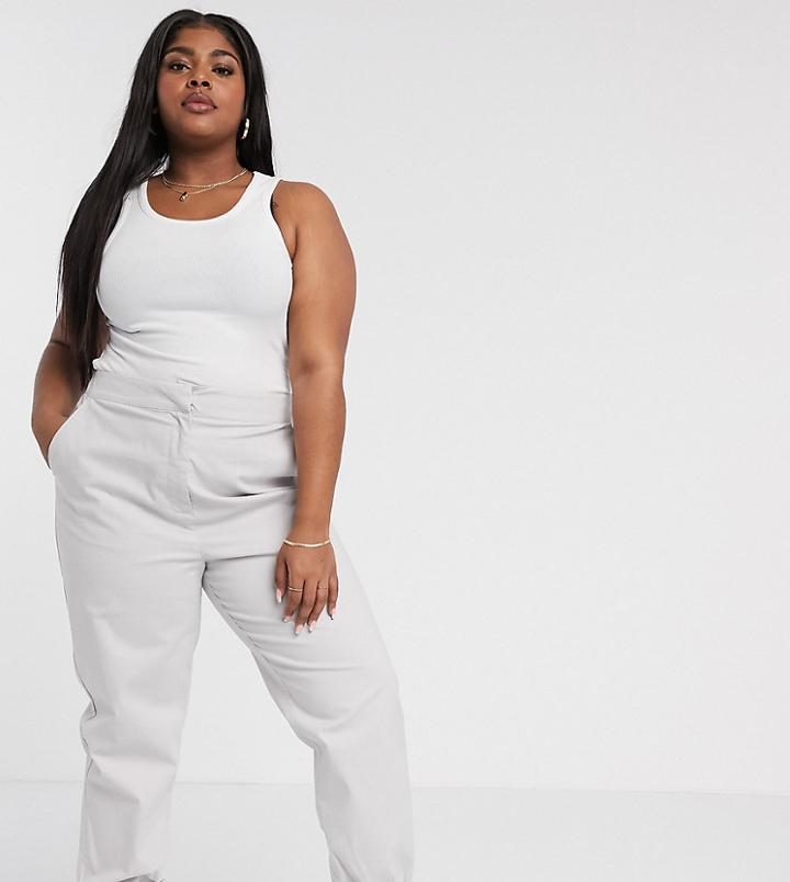 Asos Design Curve High Waist Chino With Jogger Hem In Gray-grey