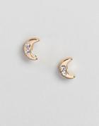 Designb London Gold & Crystal Moon Stud Earrings - Gold