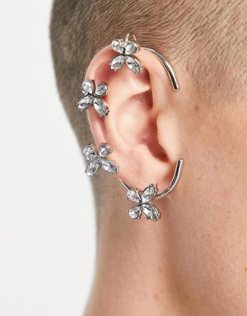 Asos Design Festival Ear Cuff With Butterfly Designs In Silver Tone