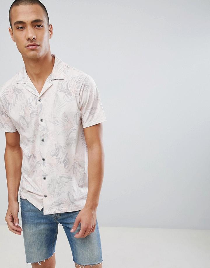 Burton Menswear Shirt In Palm Tree Print In Pink - Pink