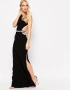 Sistaglam Blake Maxi Dress With Embellished Waistband And Cut Out - Bl