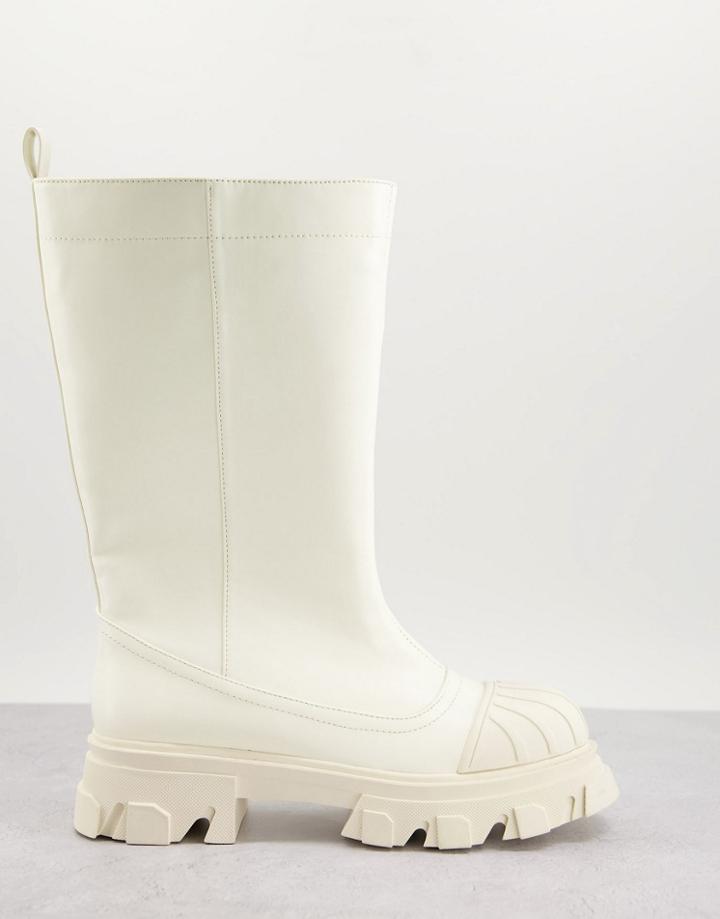 Public Desire Man Ajax Toe Cap Rain Boots In Beige-neutral