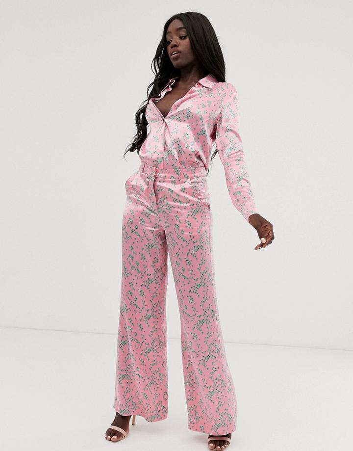 Ghost Harley Floral Print Satin Pyjama Pants-pink