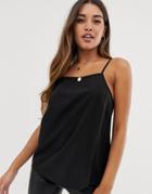 Asos Design Cami With Square Neck With Button Back - Black