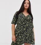 Pink Clove Exclusive Mini Wrap Dress In Neon Floral-green
