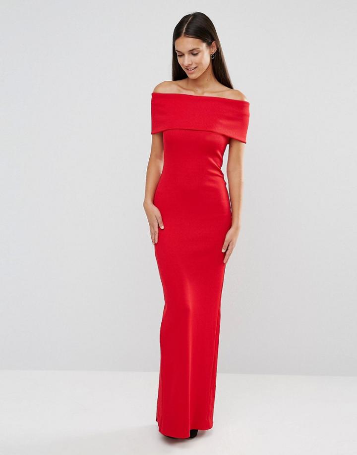 City Goddess Bandeau Maxi Dress With Split Detail - Red