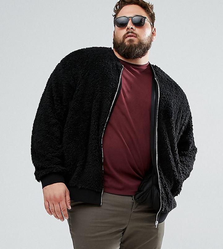 Asos Plus Oversized Bomber Jacket In Borg - Black