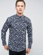 Selected Homme Longsleeve Slim Shirt In Camo Print - Blue