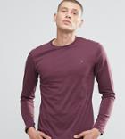 Farah Long Sleeve T-shirt With F Logo In Slim Fit In Bordeaux - Red