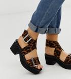 Asos Design Wide Fit Halford Chunky Heeled Sandal In Leopard-multi