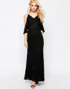 Jarlo Lace Cold Shoulder Fishtail Maxi Dress - Black