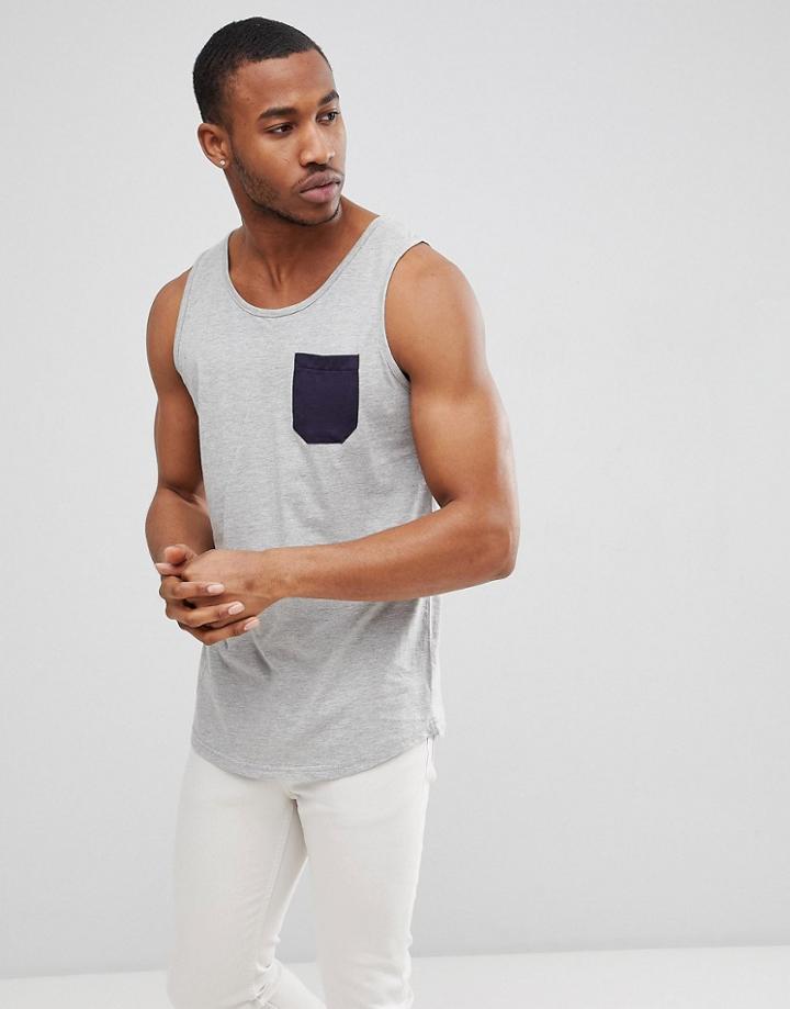 Le Breve Contrast Pocket Tank - Gray
