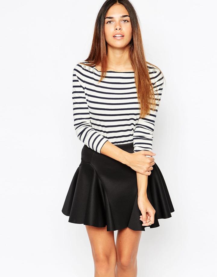 Warehouse Striped Roll Neck Top - Navy And Cream