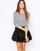 Warehouse Striped Roll Neck Top - Navy And Cream