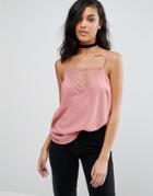 Vero Moda Rosy Classic Cami Top With Lace Insert - Pink