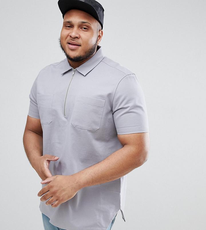 Asos Design Plus Boxy Overhead Half Zip Shirt In Gray - Gray