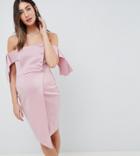 Asos Design Maternity Bardot Tie Sleeve Button Wrap Mini Dress - Beige