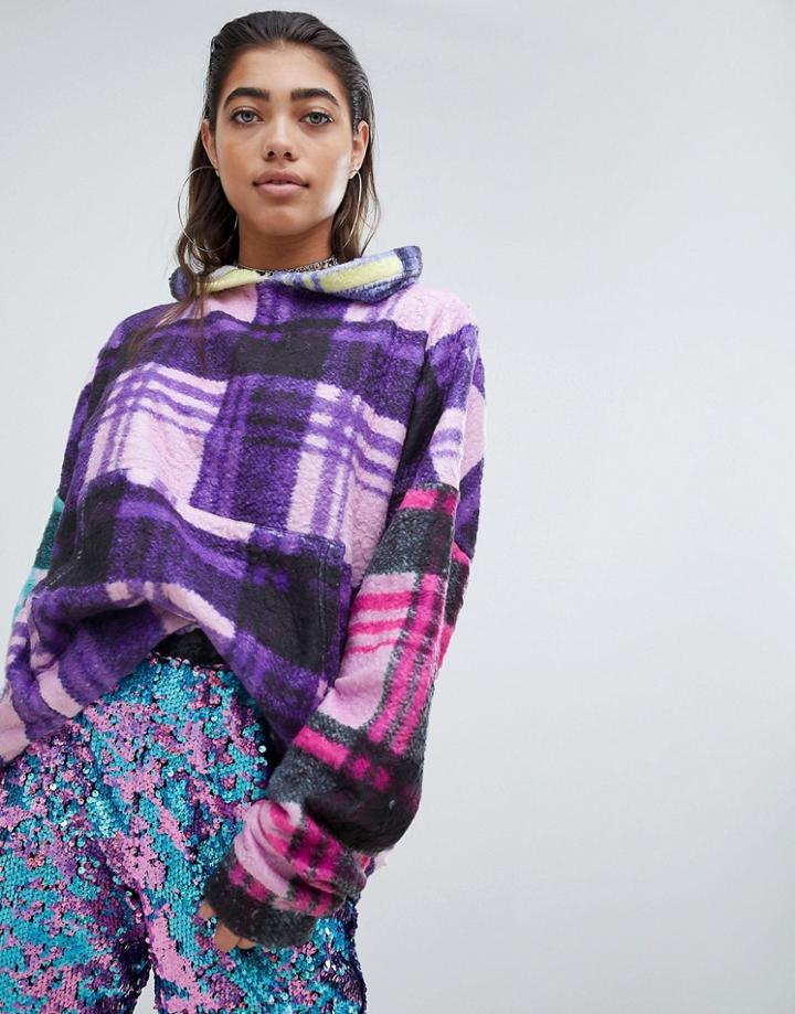 Jaded London Fleece Festival Hoodie In Check Print-multi