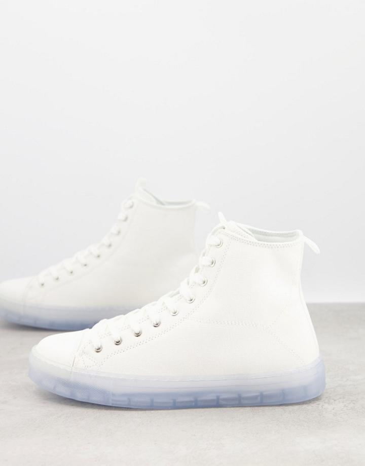 Asos Design Lace Up Canvas Sneakers In White With Blue Transparent Sole