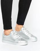 New Look Metallic Lace Up Sneaker - Silver