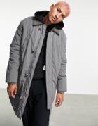 Asos Design Parka Coat With Tonal Borg Collar In Light Gray-grey