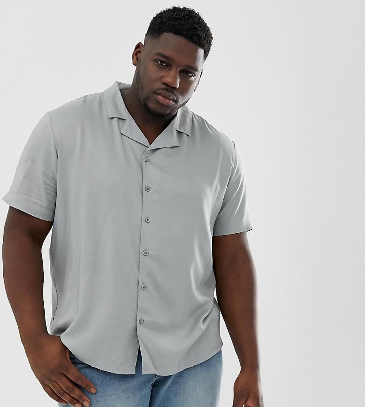 Another Influence Plain Revere Collar Short Sleeve Shirt In Blue - Black