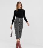 Warehouse Midi Skirt With Button Detail In Black Stripe - Multi