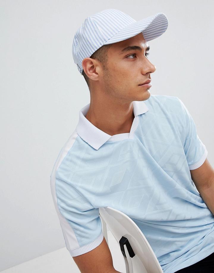 Asos Design Baseball Cap In Blue & White Stripe - Blue