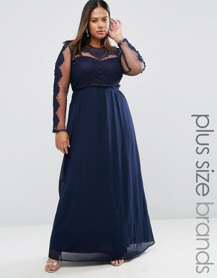 Club L Plus Maxi Dress With Crochet Mesh Detail - Navy