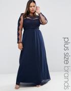 Club L Plus Maxi Dress With Crochet Mesh Detail - Navy