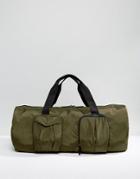 Asos Barrel Bag In Khaki With Pocket Detail - Green