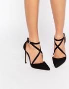 Miss Kg Shelby Cross Strap Point Heeled Shoes - Black Suedette