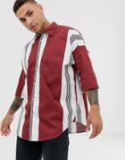 Asos Design Oversized Fit Shirt In 90s Stripe In Red - Red