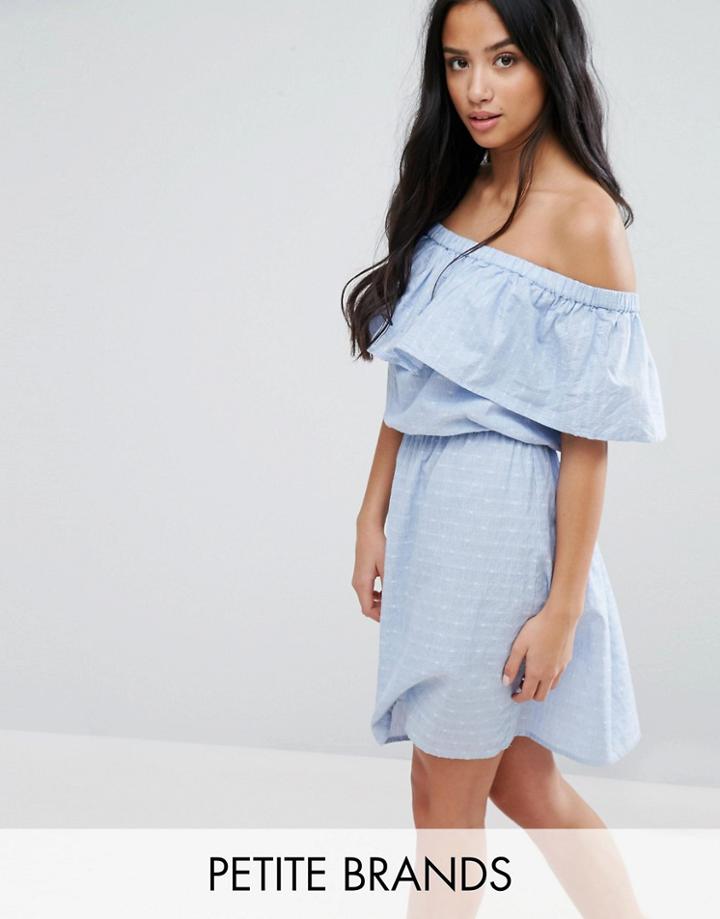 Vero Moda Petite Ruffle Off The Shoulder Dress - Blue