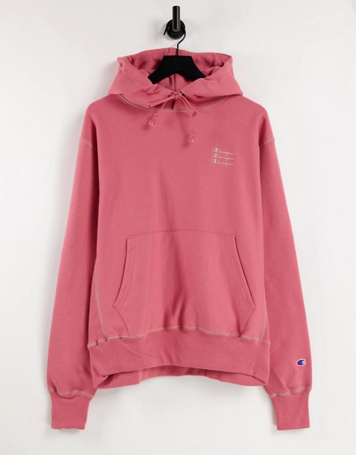 Champion Contrast Stitch Logo Hoodie In Pale Pink