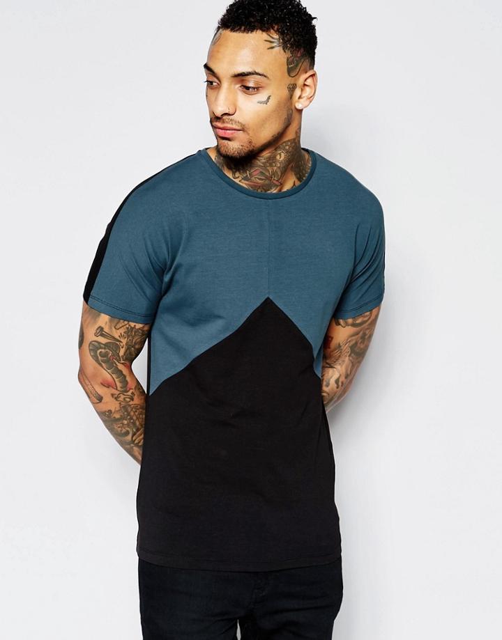 Asos Muscle T-shirt With Triangle In Black/blue