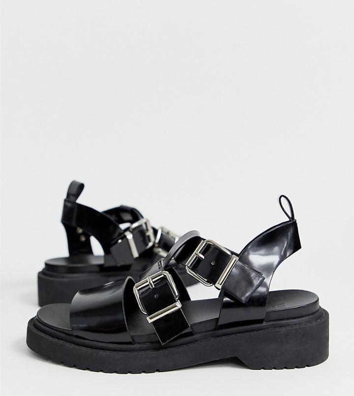 Asos Design Wide Fit Fate Chunky Flat Sandals - Black