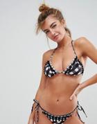 Asos Mix And Match Mixed Gingham Pom Pom Triangle Bikini Top - Multi