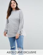 Asos Curve Sweat With Tulle Frill & Tie Sleeve - Gray