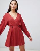 Asos Design Casual Wrap Mini Dress-red