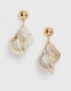 Asos Design Earrings With Faux Conch Shell Drop In Gold - Gold