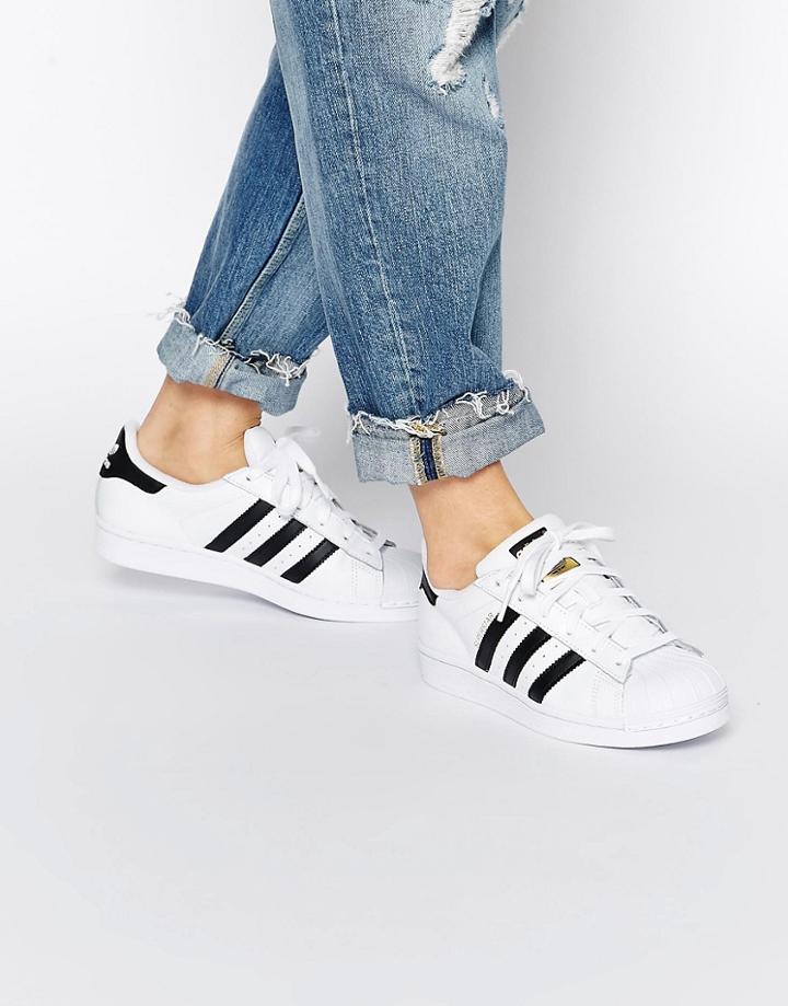Adidas Originals Superstar White & Black Sneakers - White