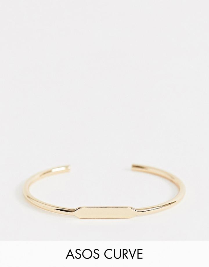 Asos Design Curve Sleek Flat Front Cuff Bracelet - Gold