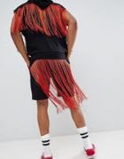 Asos Design Two-piece Festival Jersey Short With Fringing - Black